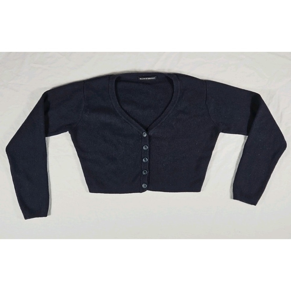 Brandy Melville Navy Blue Cropped Button Up Cardigan 44% Viscose One Size